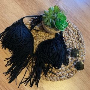 Black Fringe Bikini Top